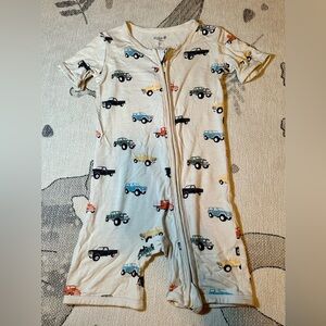 Kyte BABY Vintage Truck Car Print Zippered Shortall Romper